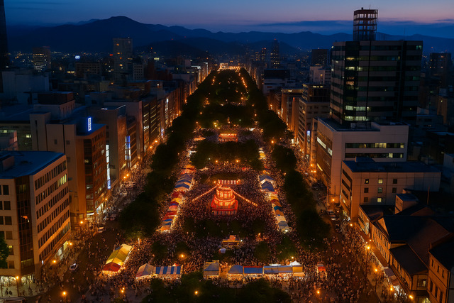 sapporo-odori-park-bon-odori-festival-night-aerial-hokkaido-japan