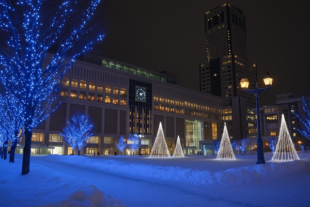 sapporo-station-winter-illumination-blue-lights