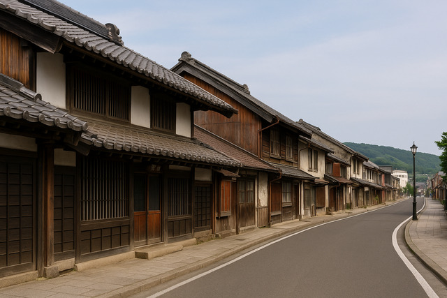 traditional-wooden-townhouses-historic-japanese-street-hokkaido